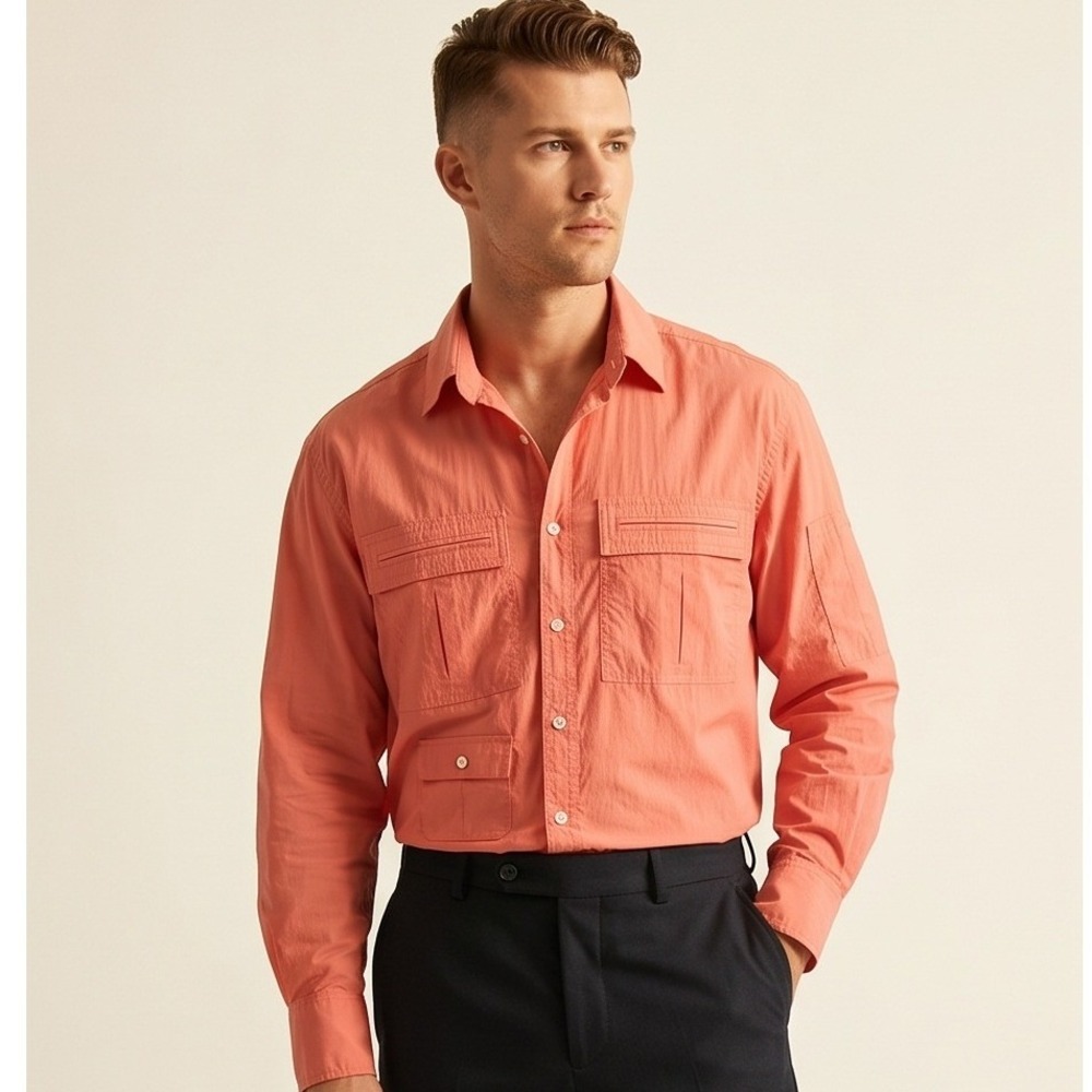 Banana Republic S BR Sport Men Nylon Utility Shirt Coral Pink Small NWT RV $95